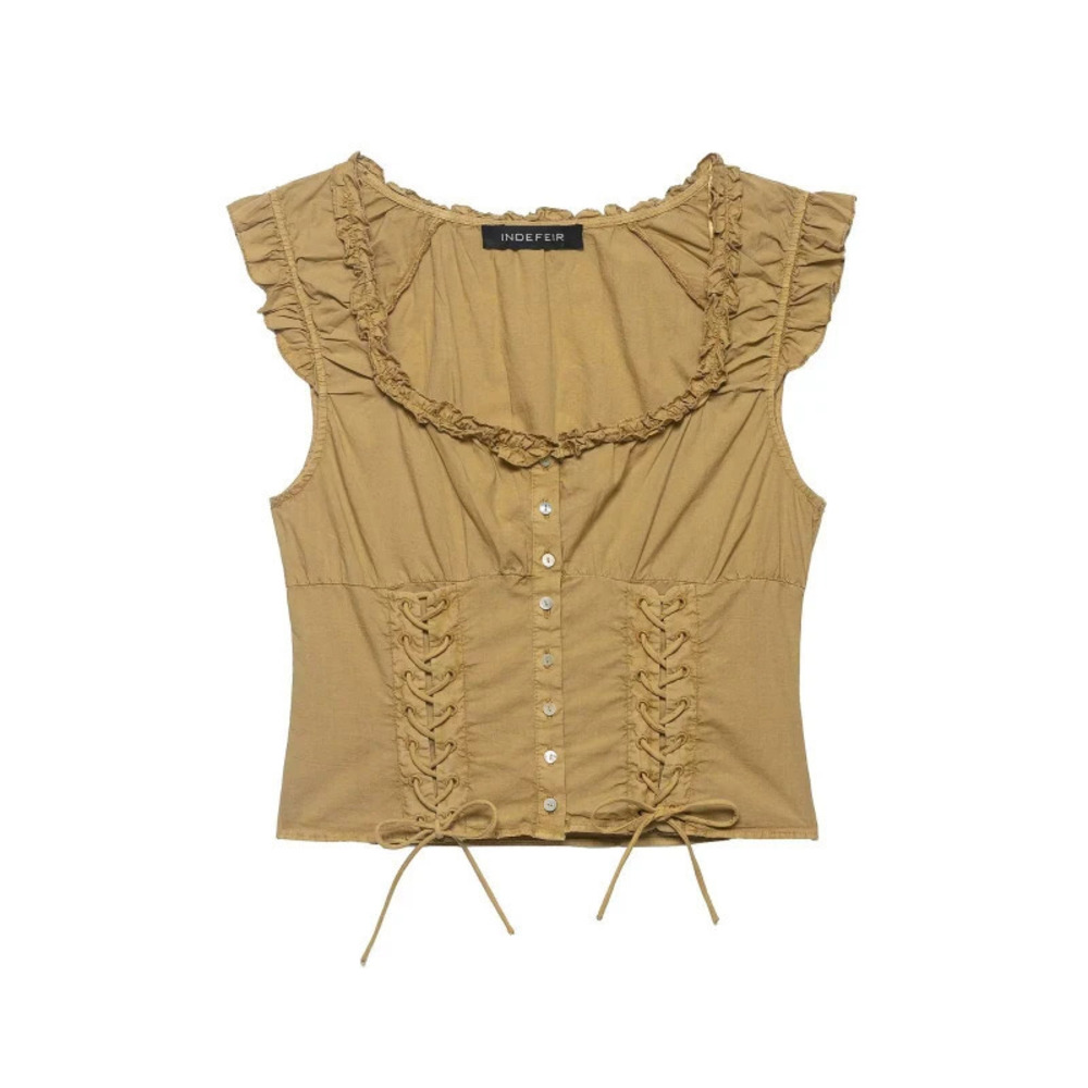 ZARA Ruffle Trim Front Tie Sleeveless Fitted Top